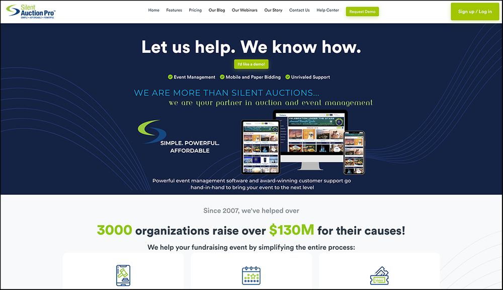 A screenshot of Silent Auction Pro's homepage.